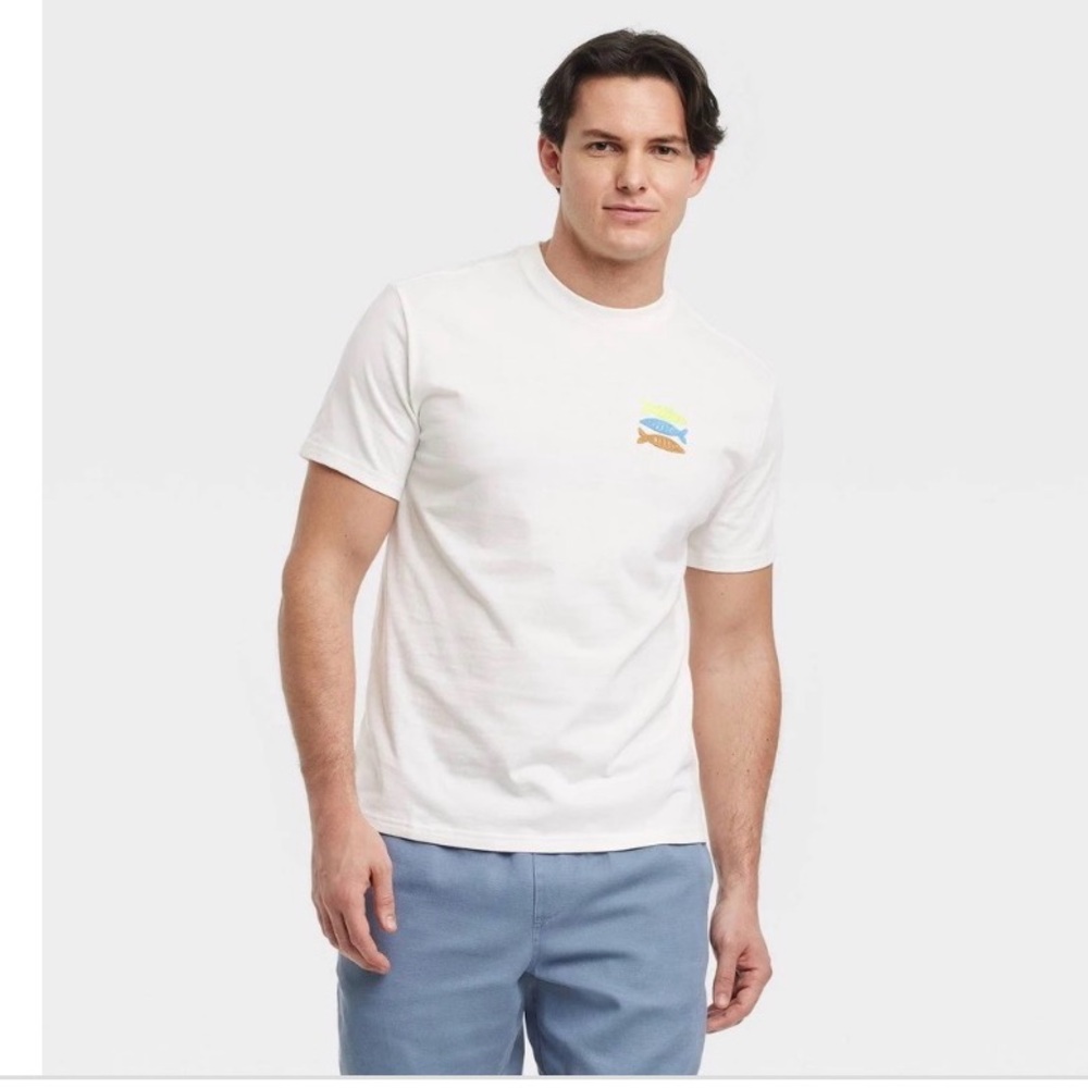 Men's Short Sleeve Fish Embroidered T-Shirt